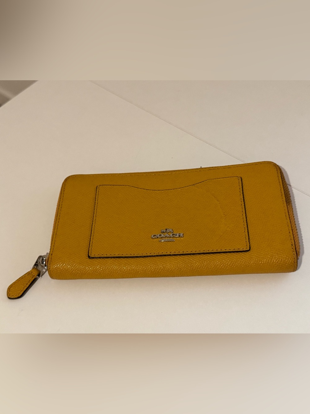 Coach Mustard Yellow Saffiano Leather Continental Wallet with Front Card Slot